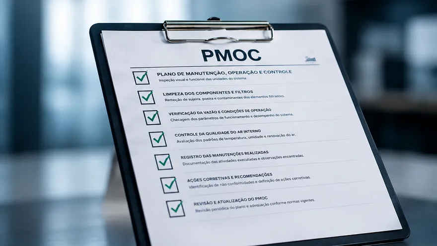 Prancheta com o plano de manutenção PMOC preenchido